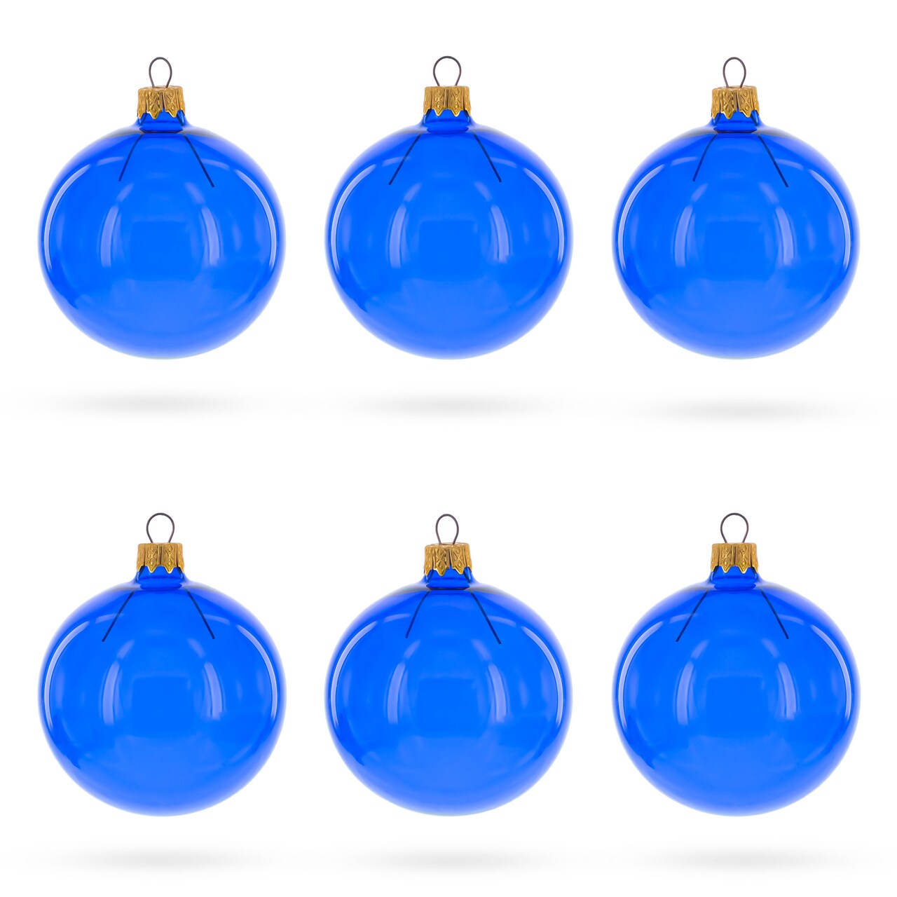 Set of 6 Translucent Glossy Blue Glass Ball Christmas Ornaments 3.25 Inches